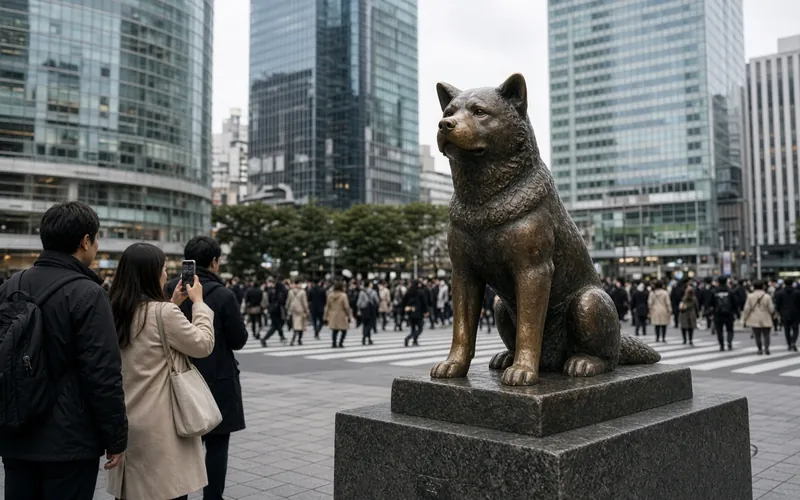 Hachiko statue in the station plaza — photograph by Original image created for this site