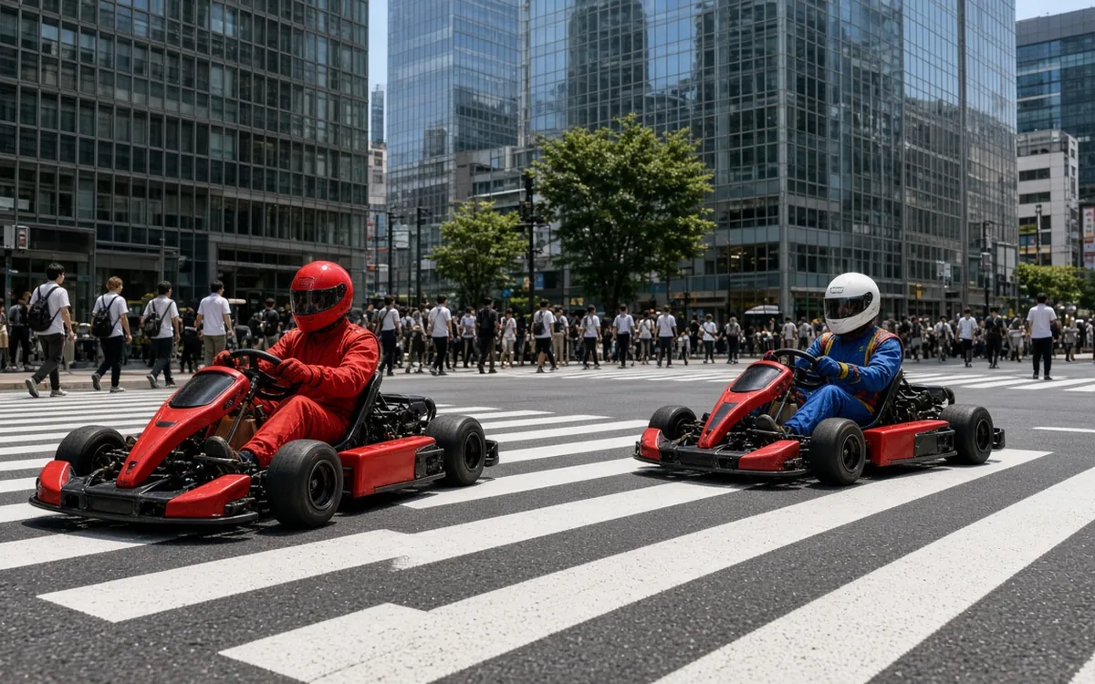 Go-kart convoy on public roads in central Tokyo