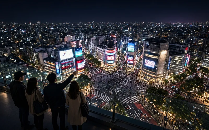 Night view over the scramble crossing — photograph by Original image created for this site